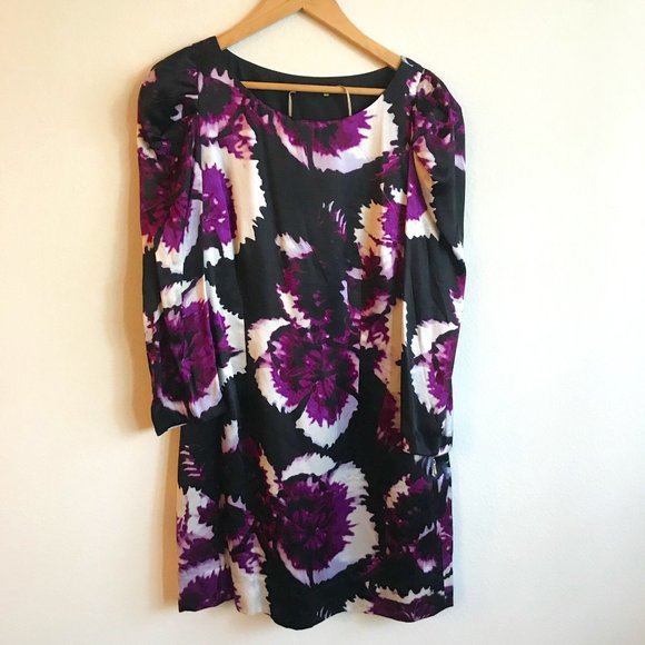 Anthropologie Leifsdottir Belvedere Silk Sheath Dress Purple Black Floral Sz 6 - Picture 5 of 10